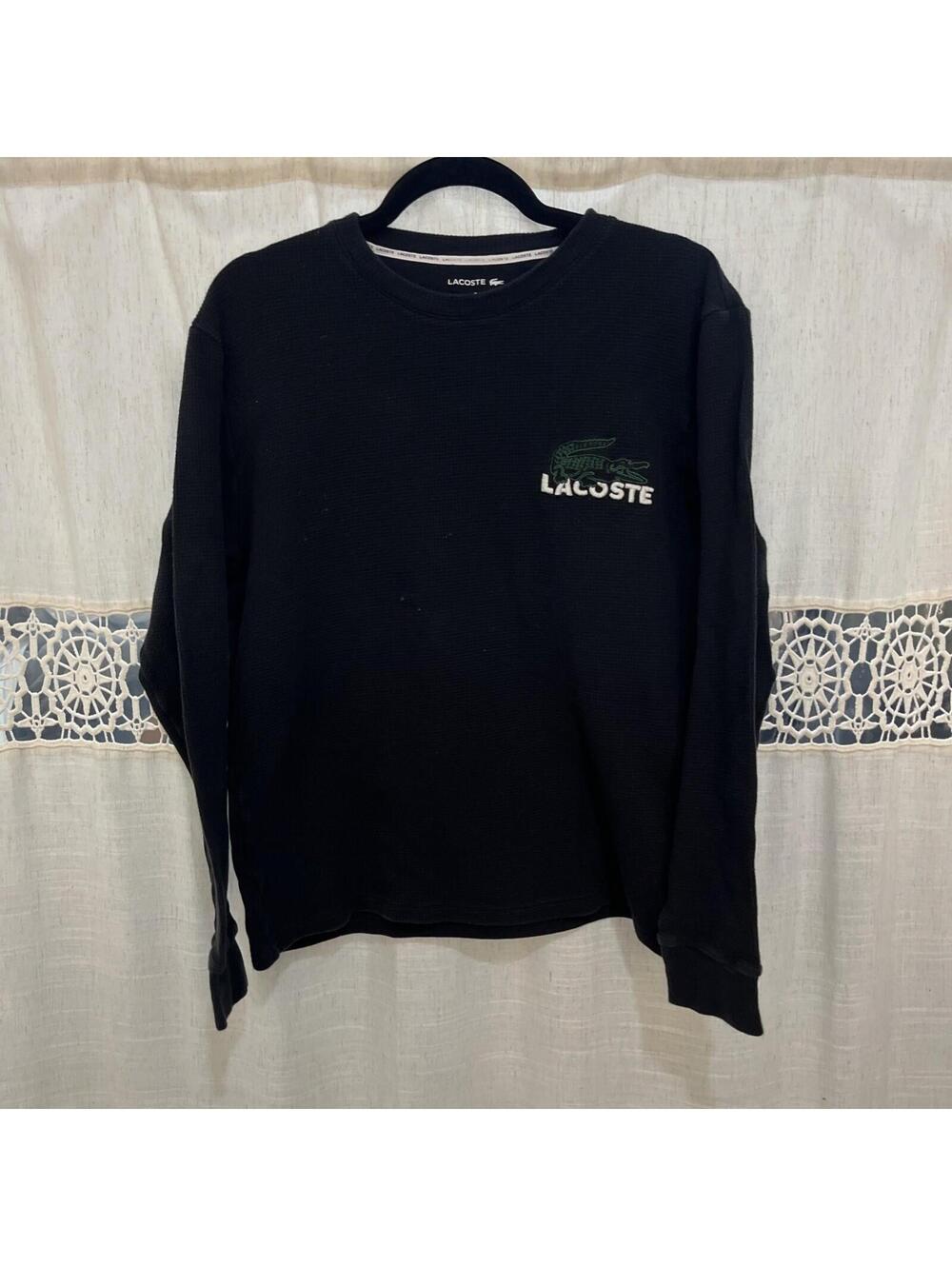 Lacoste Men's Sleepwear Long Sleeve Cotton Lounge T-Shirt Black Medium